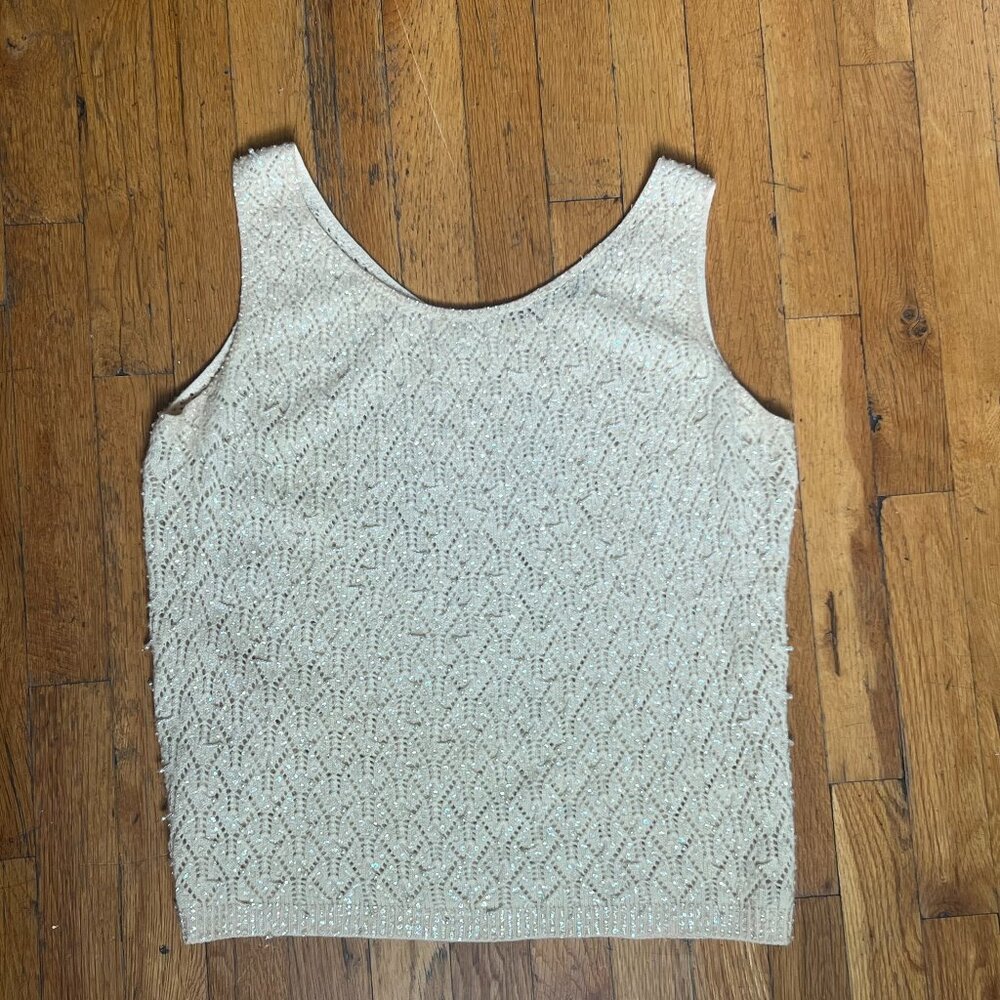 Vintage 60s CYN LES Hand Beaded Wool Top Size L